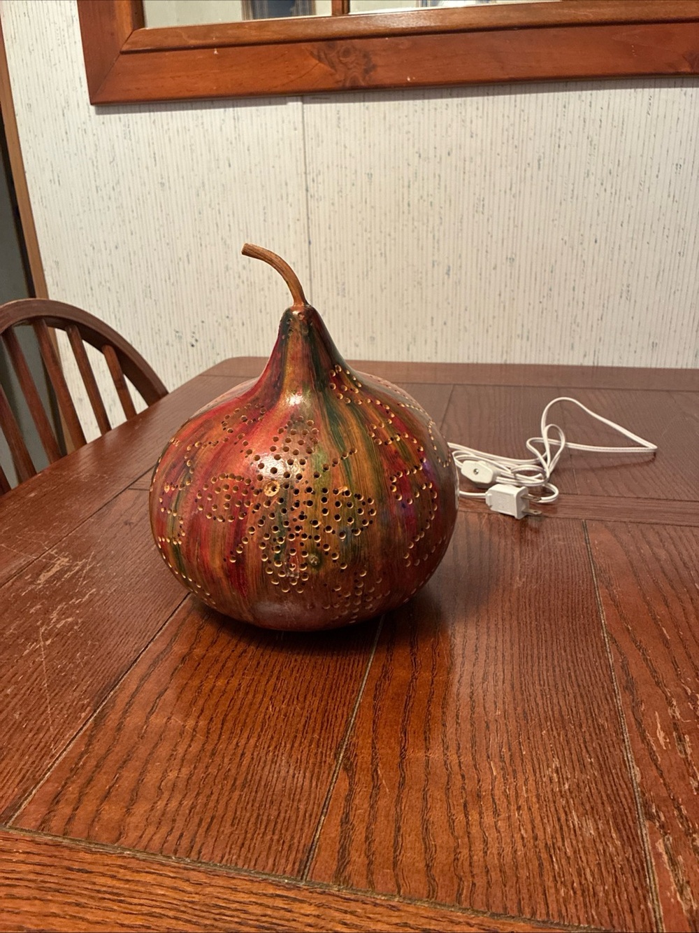 Gourd Lamp Handmade Multi Colored Drilled Floral Pattern